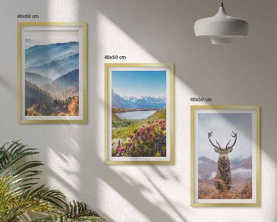 Set of 3 framed wall art pieces Mountain lake deer nature