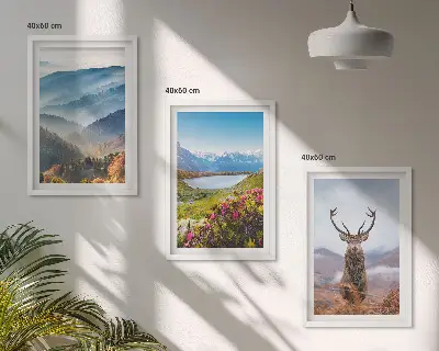 Mountain lake deer nature framed wall art set of 3 pieces
