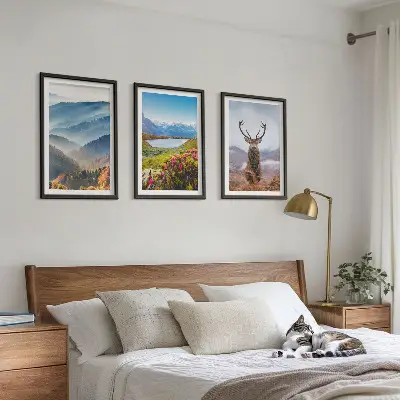 Mountain lake deer nature framed wall art set of 3 pieces
