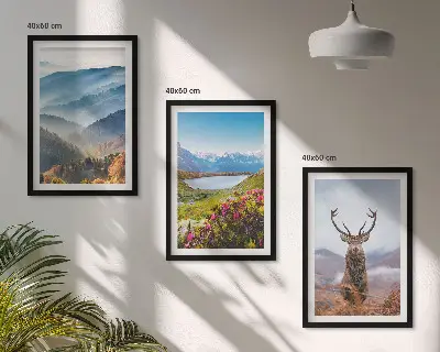Mountain lake deer nature framed wall art set of 3 pieces