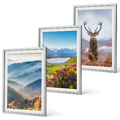 Set of 3 framed wall art pieces Mountain lake deer nature