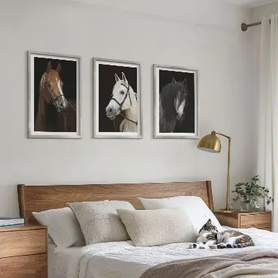 Three-piece horse portrait wall art in shades of fur
