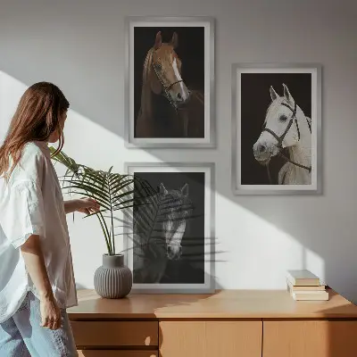 Three-piece horse portrait wall art in shades of fur