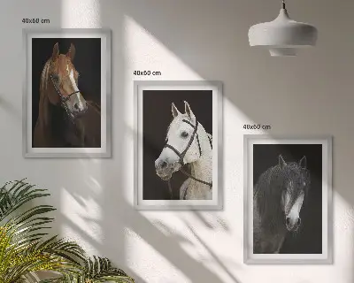 Three-piece horse portrait wall art in shades of fur
