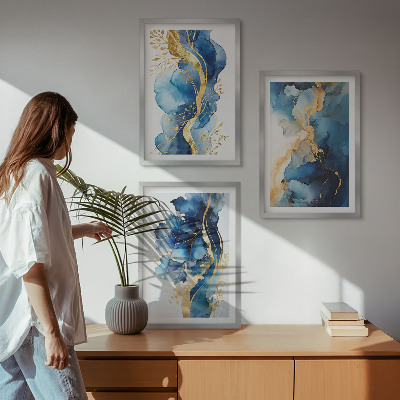 Wall art set Blue abstract patterns