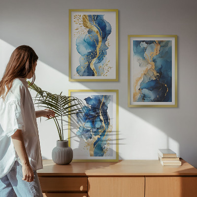 Wall art set Blue abstract patterns