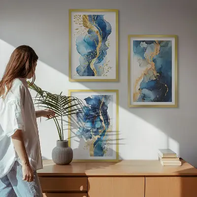 Wall art set with blue abstract patterns