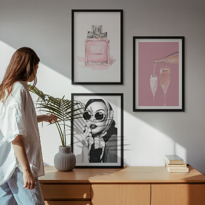 Three-piece wall art piece Stylish pink accessories