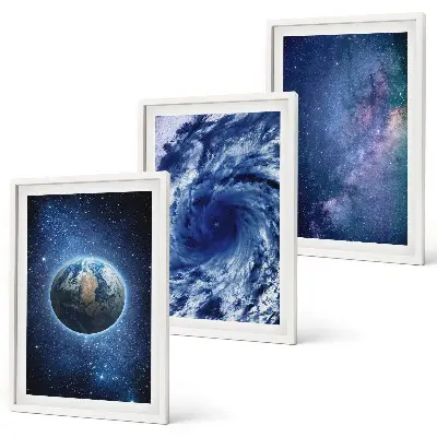 Wall art set earth space storm galaxy design