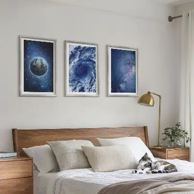 Wall art set earth space storm galaxy design