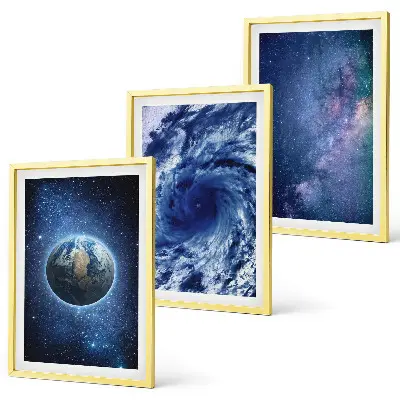 Wall art set earth space storm galaxy design