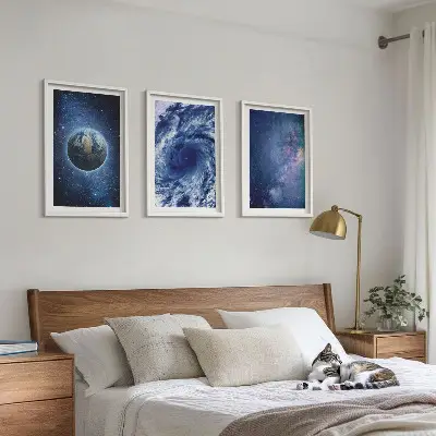 Wall art set earth space storm galaxy design