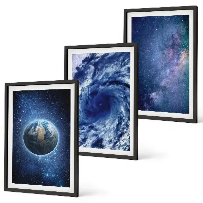 Wall art set earth space storm galaxy design