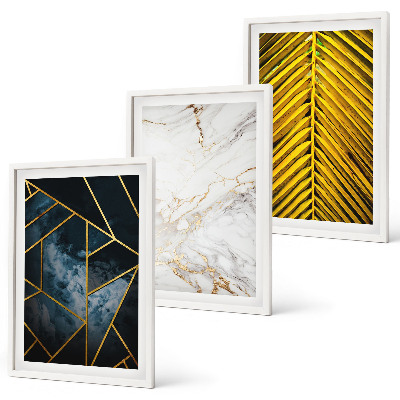 Three-piece wall art piece Geometric patterns and vegetation