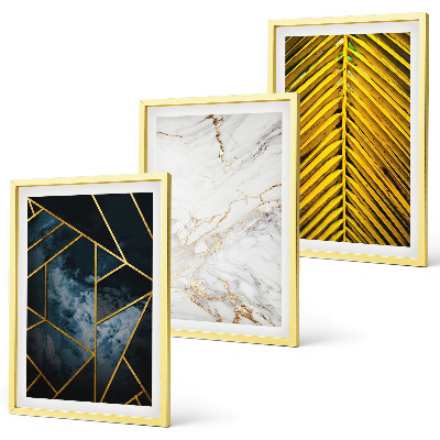 Three-piece wall art piece Geometric patterns and vegetation