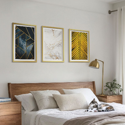 Three-piece wall art piece Geometric patterns and vegetation