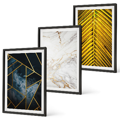 Three-piece wall art piece Geometric patterns and vegetation