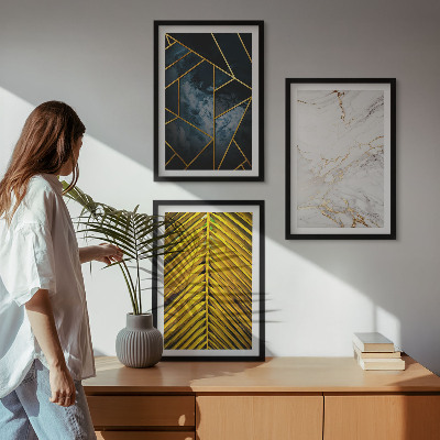 Three-piece wall art piece Geometric patterns and vegetation