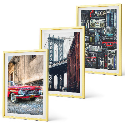 Set of 3 framed wall art pieces Old car bridge Brooklyn retro audio
