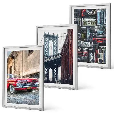 Set of 3 framed wall art pieces featuring an old retro Brooklyn bridge and car design