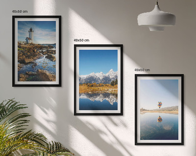 Wall art set Views of nature, lighthouse, mountains, balloon