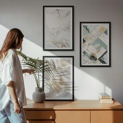 Three-piece wall art set with elegant marble patterns