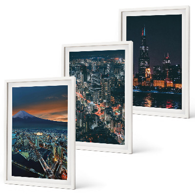 Set of 3 framed wall art pieces Mountain view of the city at night