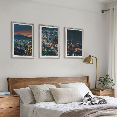 Set of 3 framed wall art pieces Mountain view of the city at night