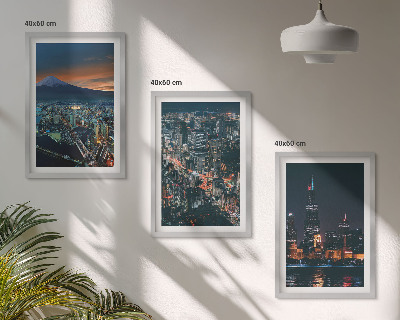 Set of 3 framed wall art pieces Mountain view of the city at night