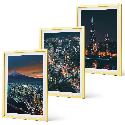 Set of 3 framed wall art pieces Mountain view of the city at night