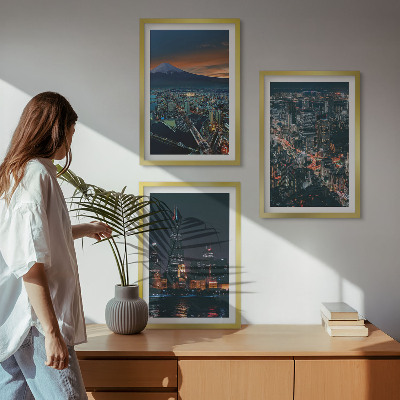 Set of 3 framed wall art pieces Mountain view of the city at night