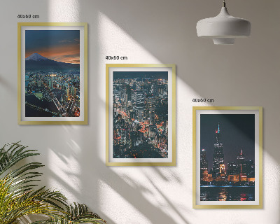 Set of 3 framed wall art pieces Mountain view of the city at night