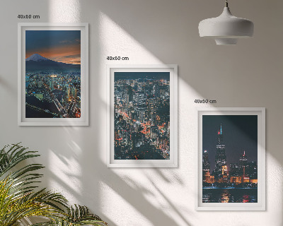 Set of 3 framed wall art pieces Mountain view of the city at night