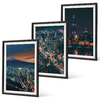 Set of 3 framed wall art pieces Mountain view of the city at night