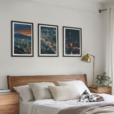 Set of 3 framed wall art pieces Mountain view of the city at night