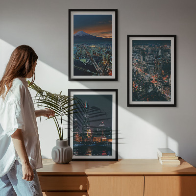 Set of 3 framed wall art pieces Mountain view of the city at night