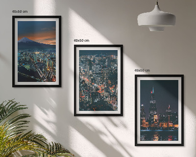 Set of 3 framed wall art pieces Mountain view of the city at night