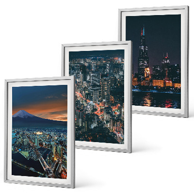 Set of 3 framed wall art pieces Mountain view of the city at night