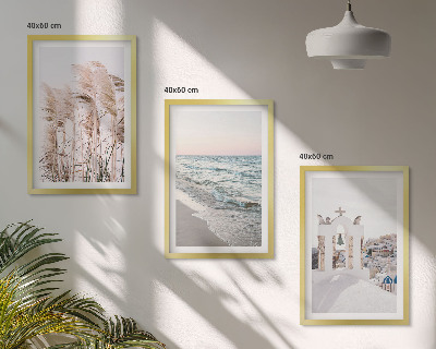Three-piece wall art piece Plants, sea waves, view, houses