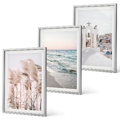 Three-piece wall art piece Plants, sea waves, view, houses