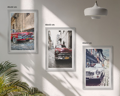 Set of 3 framed wall art pieces Classic cars in cities