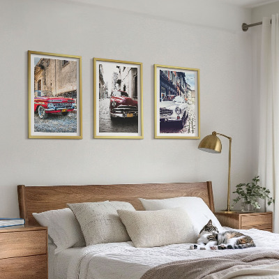 Set of 3 framed wall art pieces Classic cars in cities