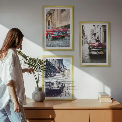 Classic cars in cities wall art set of 3 framed pieces