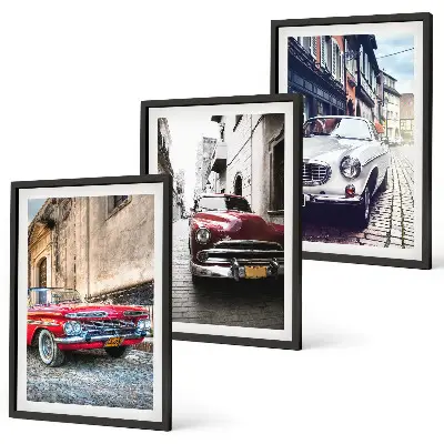 Classic cars in cities wall art set of 3 framed pieces
