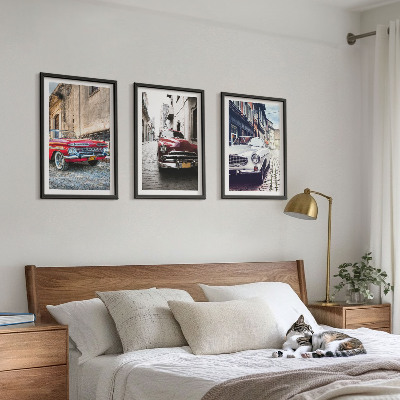 Set of 3 framed wall art pieces Classic cars in cities