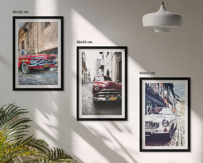 Set of 3 framed wall art pieces Classic cars in cities