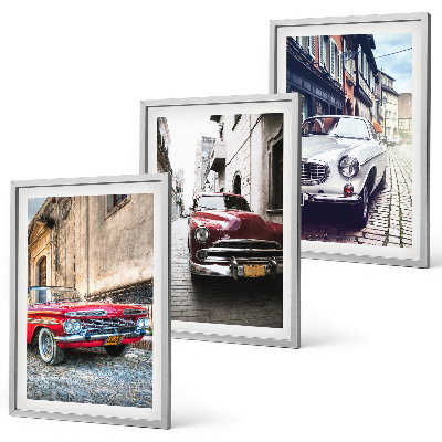 Set of 3 framed wall art pieces Classic cars in cities