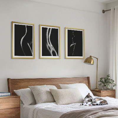Three-piece wall art piece Black and white female silhouettes