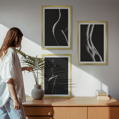 Three-piece wall art piece Black and white female silhouettes