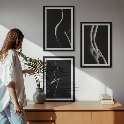 Three-piece wall art piece Black and white female silhouettes